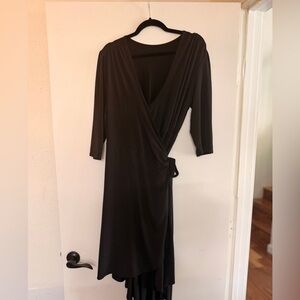 Classic Black Wrap Midi Dress - Elegant Everyday Style